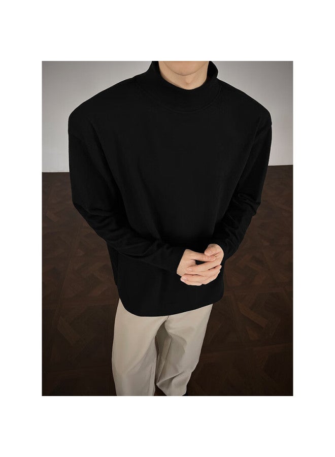 Homlean Men's Half Turtleneck Sweater Spring New Warm Trendy Korean Style Base Shirt Hd18 Black 3XL - Image 2