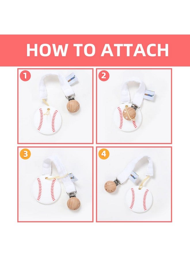 AmazingM Baby Food Grade Silicone Sports Shape Teether Toy with Pacifier Clip Holder,Teething Pain Relief Toys Gift Set for 3 Months+ Boys and Girls,Freezer Safe,BPA Free (Baseball) - Image 5