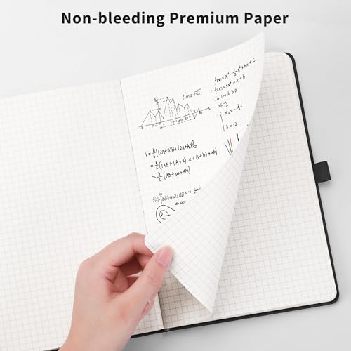 RETTACY Graph Grid Paper Notebook, 2-Pack, 192 Pages per Pack, A5 Medium Size (5.7'' x 8.3''), Leather Hardcover, 100 GSM Thick Paper, for School, Students, Math, Engineering (Black & Brown) - Image 5