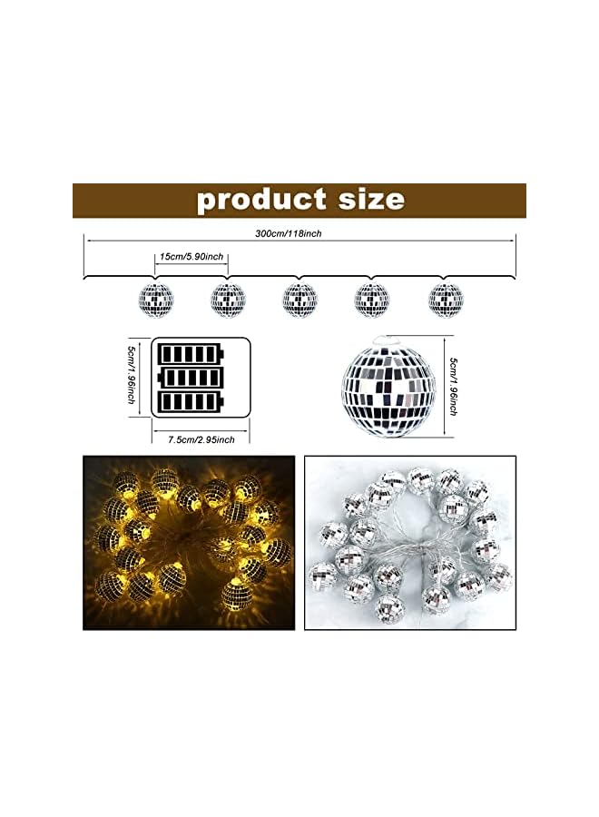 The Bros Led Disco Ball String Lights, 20 Pcs Mirror Led Party Light Glass Ball Light Decorative Light String with Remote Control for Indoor Outdoor Patio Party Yard Garden Kids Bedroom Living Dorm (Yellow)  - Image 3