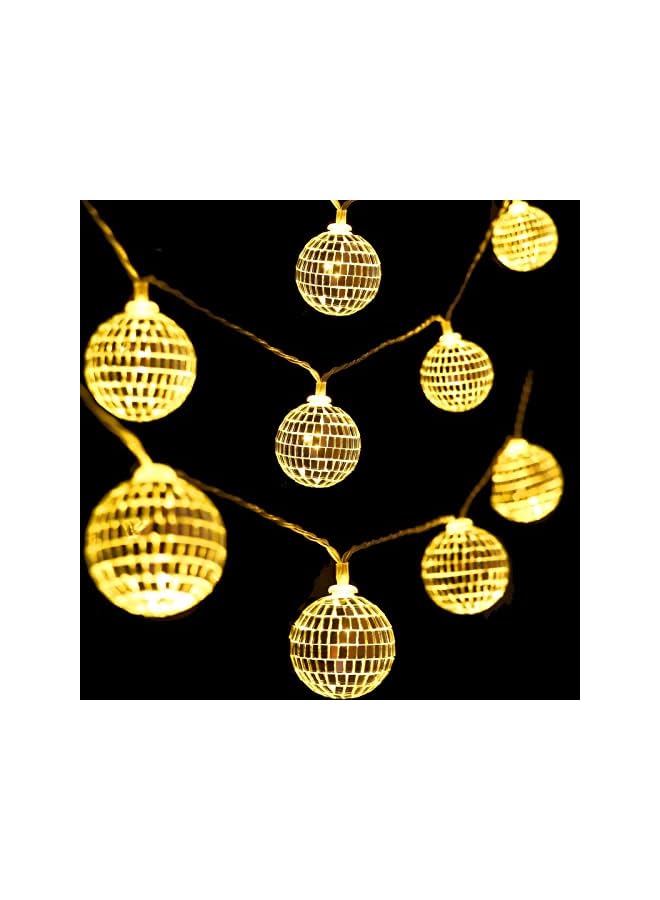 The Bros Led Disco Ball String Lights, 20 Pcs Mirror Led Party Light Glass Ball Light Decorative Light String with Remote Control for Indoor Outdoor Patio Party Yard Garden Kids Bedroom Living Dorm (Yellow)  - Image 2