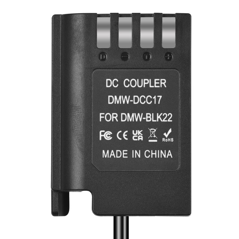 DMW-DCC17 Dummy Battery with DC Male Connector Straight Cable DC to DMW-BLK22 Dummy Battery Coupler Accessory Replacement for Panasonic LUMIX S5 DC-S5 DC-S5K DC-S5GK GH6 Cameras - Image 2