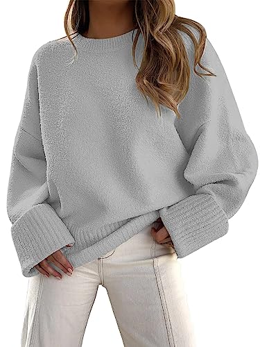 LILLUSORY Oversized Sweater Womens 2025 Fall Fashion Outfits Pullover Long Tunic Old Money Winter Cozy Clothes Cute Crewneck Trendy Knit Chunky Warm Knitted Ladies Top Light Grey - Image 1
