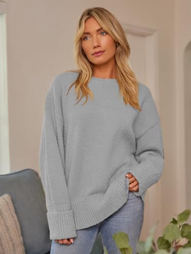 LILLUSORY Oversized Sweater Womens 2025 Fall Fashion Outfits Pullover Long Tunic Old Money Winter Cozy Clothes Cute Crewneck Trendy Knit Chunky Warm Knitted Ladies Top Light Grey - Image 4