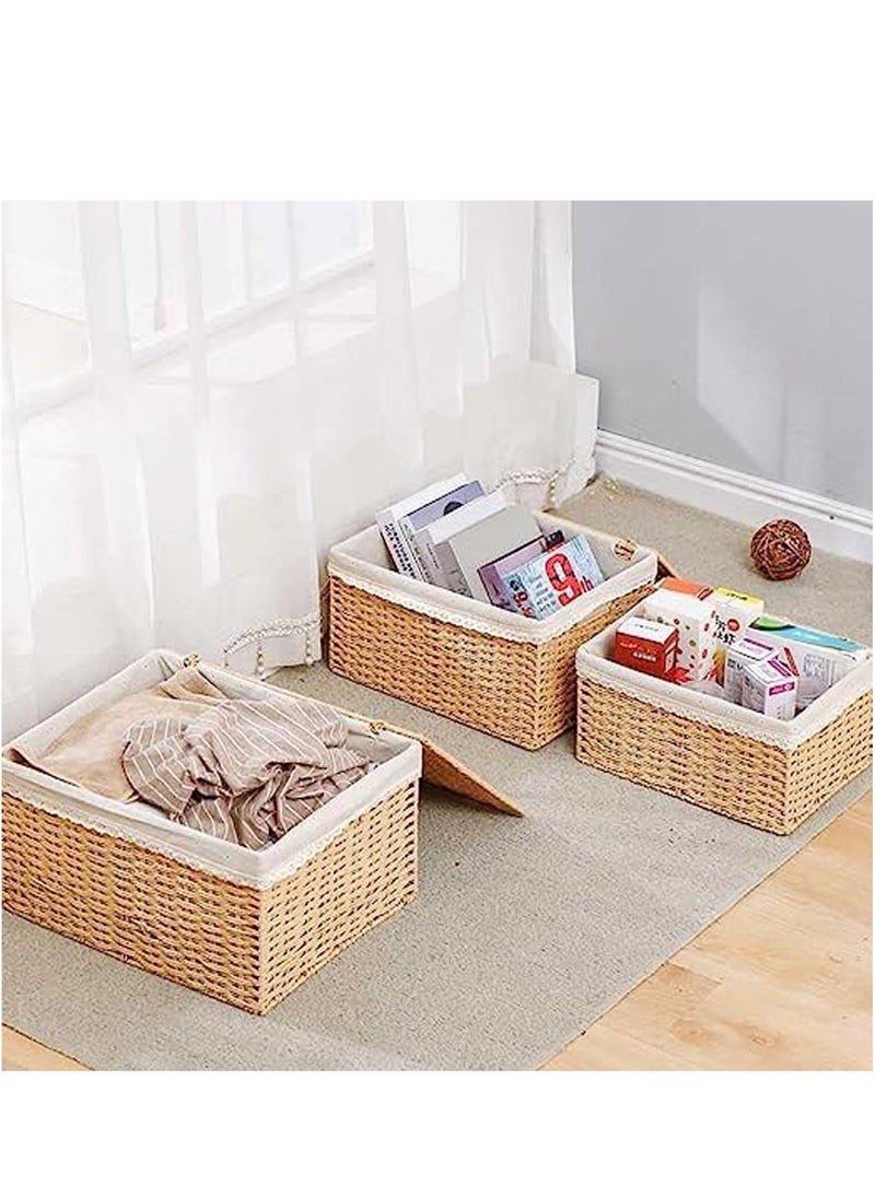 Rattan Wicker Storage Boxes with Lid Hand Woven Storage Boxes 3pcs Set Nesting Rattan Storage Boxes