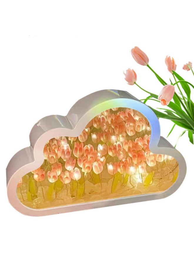 DIY Tulip Night Light 20 Flowers 2 in 1 Mirror with Lights DIY Tulip Lamp Simulation Flower Bedroom Sleeping Table Lamp Warm Light for Home Decor Gift Idea - Image 1