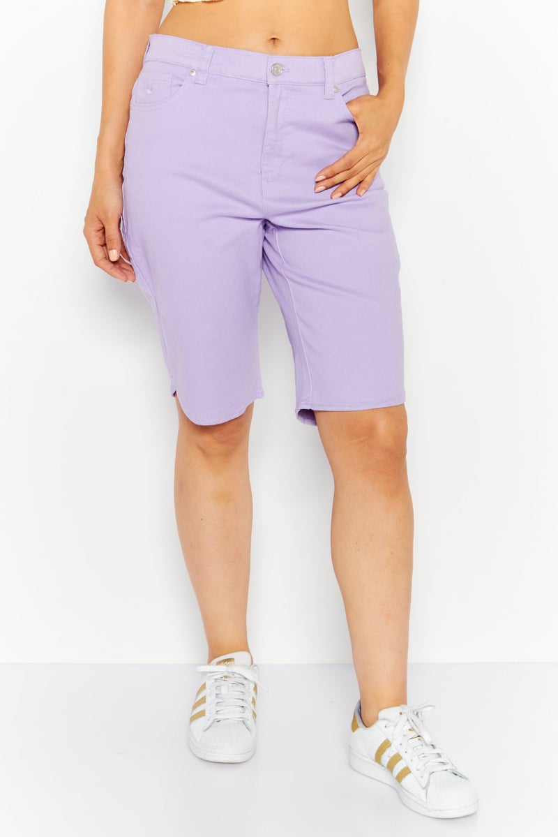 Gloria Vanderbilt Women Solid Denim Shorts, Lavender - Image 1