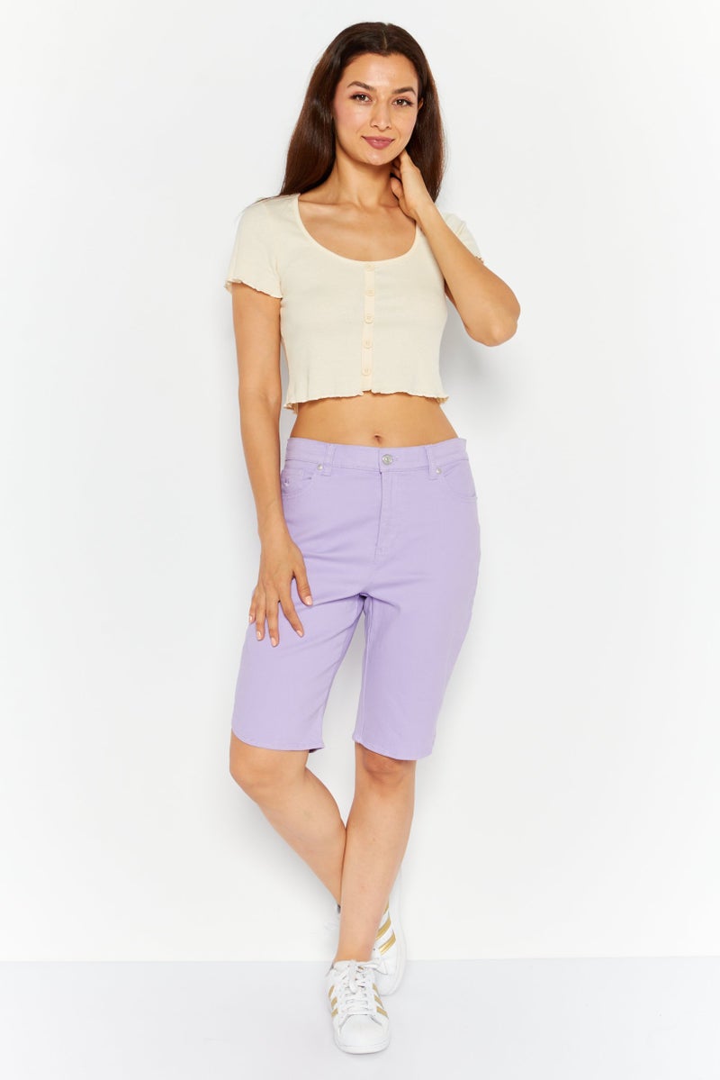 Gloria Vanderbilt Women Solid Denim Shorts, Lavender - Image 2