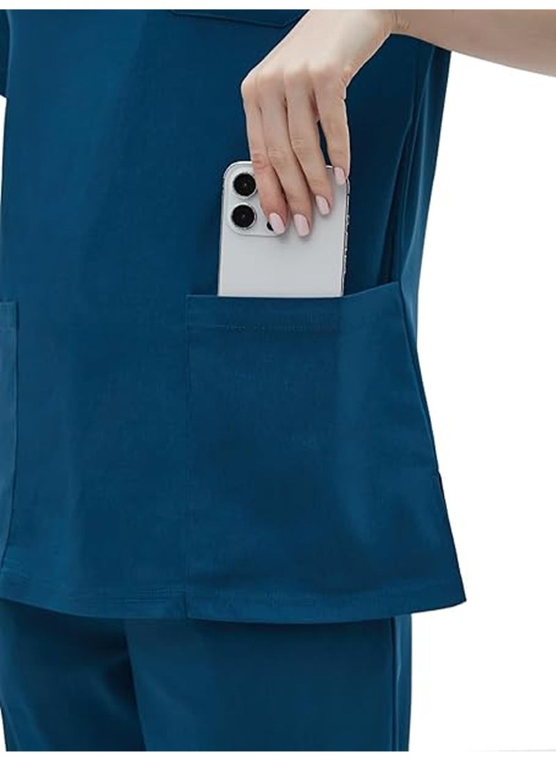 L&E Scrub for Women Set, Female Nurse Uniform, Classic V neck Top and Jogger Scrub Pants Medica l Uniform Suit with 9 Pockets, Hospital Staff, clinics, Home Health, Navy, S  - Image 3