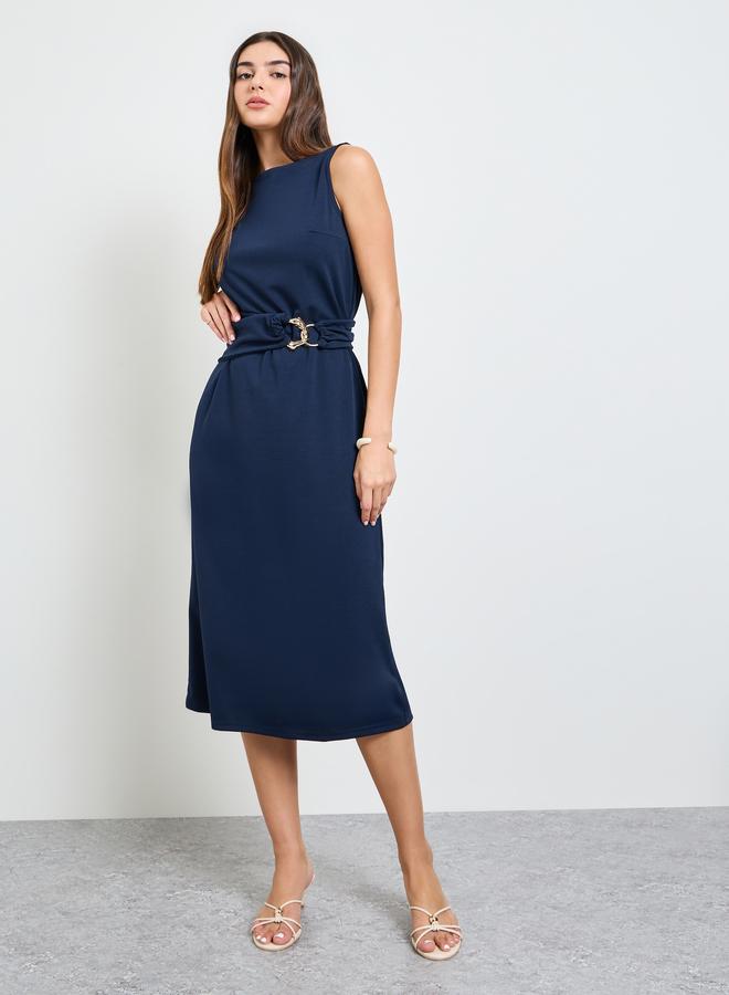 Styli Navy Blue Sleeveless Sheath Midi Dress - Image 3