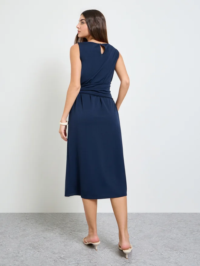 Styli blue Styli Navy Blue Sleeveless Sheath Midi Dress for Women | Best Price UAE