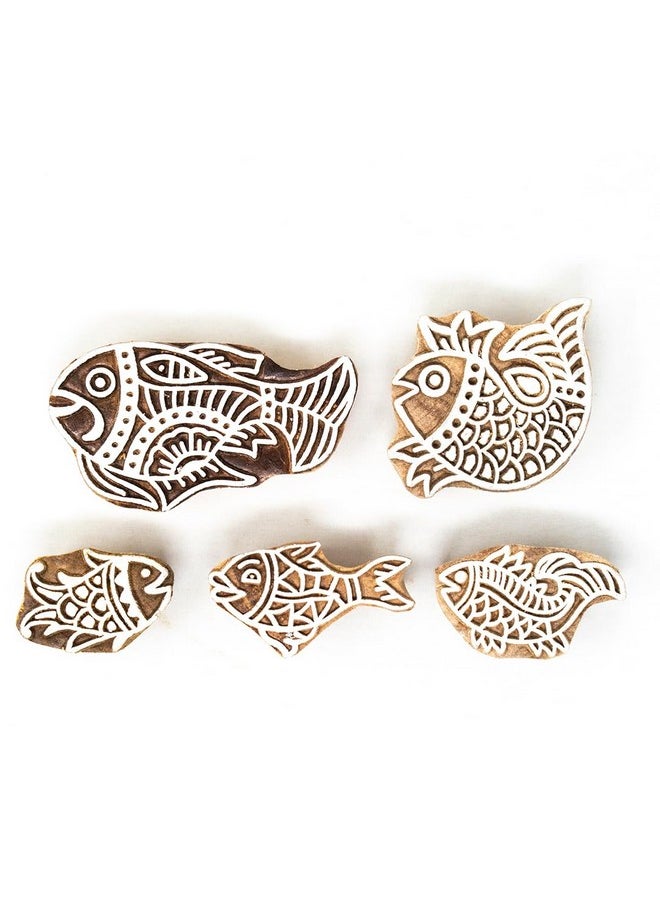 Hashcart Wooden Indian Traditional Design Printing Stamps | Set Of 5 | Blocks For Printing Saree Border Dresses/Craft Card Making/Scrapbook/Clay Pottery  - Image 2