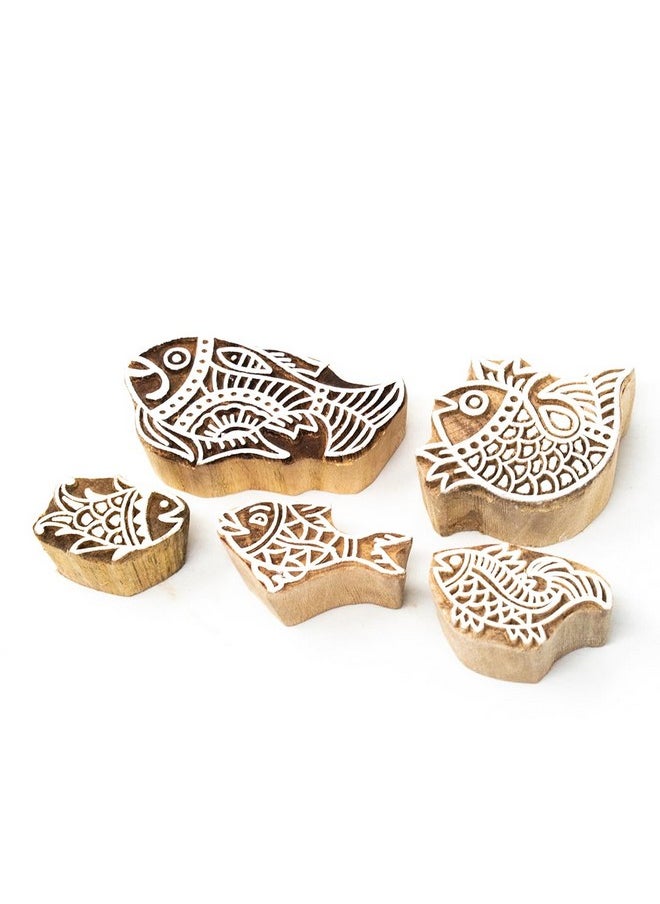 Hashcart Wooden Indian Traditional Design Printing Stamps | Set Of 5 | Blocks For Printing Saree Border Dresses/Craft Card Making/Scrapbook/Clay Pottery  - Image 1