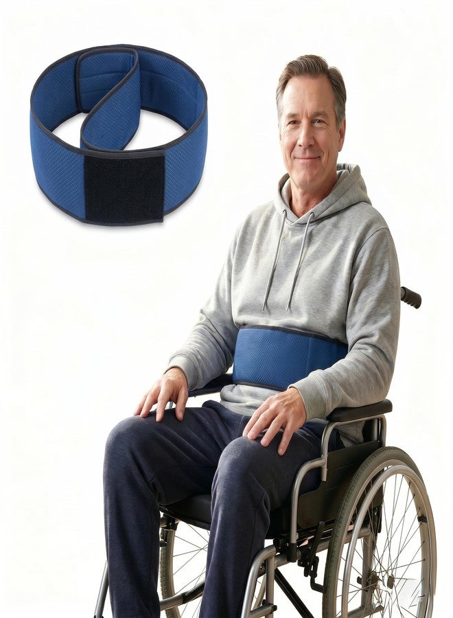 KUAZIDAR Wheelchair Safety Belt, Adjustable Waist Restraint Strap, Soft Padded Anti-Slip Security Belt with Hook & Loop Fastener for Elderly & Disabled Users, Dark Blue - Image 1