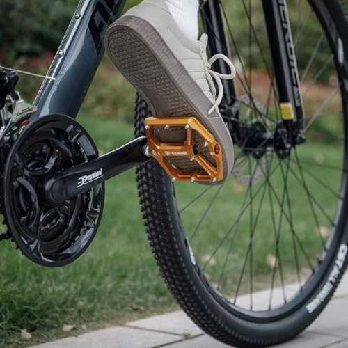 GEWAGE Road/Mountain Bike Pedals - 3 Bearings Bicycle Pedals - 9/16” CNC Machined Flat Pedals with Removable Anti-Skid Nails (Gold) - Image 2