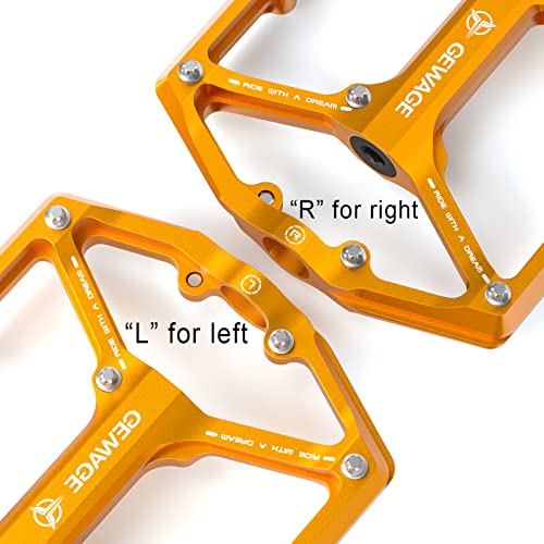 GEWAGE Road/Mountain Bike Pedals - 3 Bearings Bicycle Pedals - 9/16” CNC Machined Flat Pedals with Removable Anti-Skid Nails (Gold) - Image 5