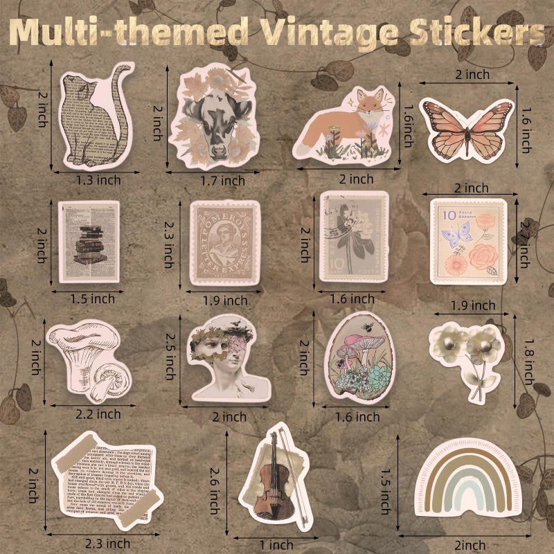 Eoaod 200Pcs Vintage Stickers, Aesthetic Scrapbook Stickers for Water Bottle, Notebook Junk Journaling, Waterproof Vinyl, for Kids Teenagers Adults - Image 2