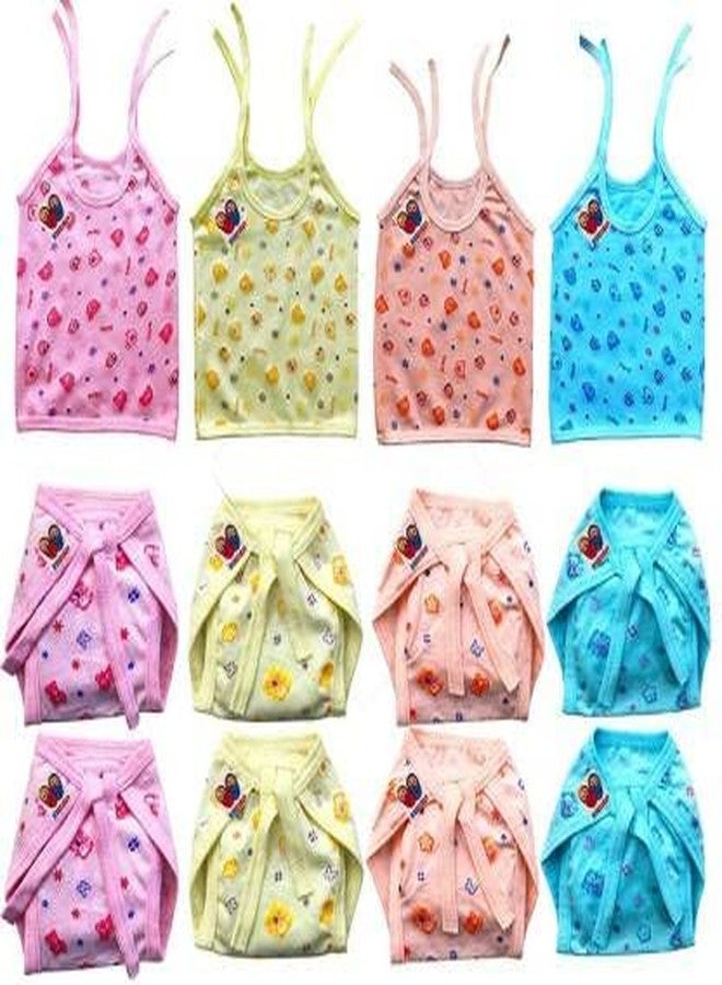 BIGBOUGHT Baby Zhabla (4 Pcs) and Nappy (Langot) (8 Pcs),Hosiery Soft Quality Branded Cloth Material, 0-6 Months (Multicolor - Image 1