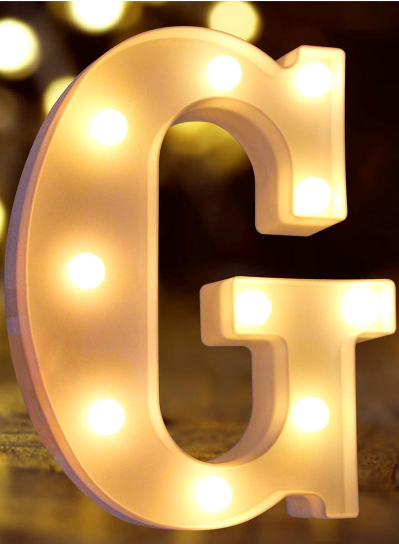 معرض الأعياد لافتة حروف مضيئة LED بلاستيكية مزخرفة "G"، تعمل بالبطارية، مناسبة لحفلات الزفاف والديكور المنزلي، ارتفاع 22 سم (تتضمن البطارية)  - Image 1