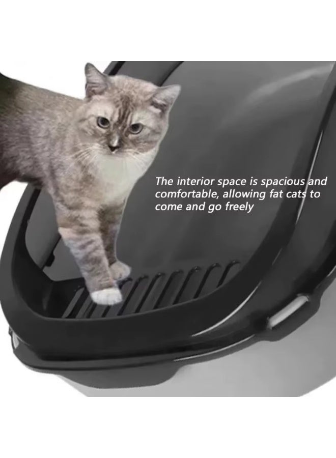 Meetion Open Cat Litter Box, High Side Splash-Proof Cat Litter Box with Cleaning Tray, Large Capacity Plastic Anti-Splash Cat Toilet (Grey/Black) - Image 4