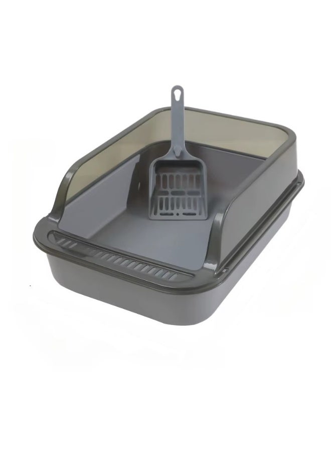 Meetion Open Cat Litter Box, High Side Splash-Proof Cat Litter Box with Cleaning Tray, Large Capacity Plastic Anti-Splash Cat Toilet (Grey/Black) - Image 1