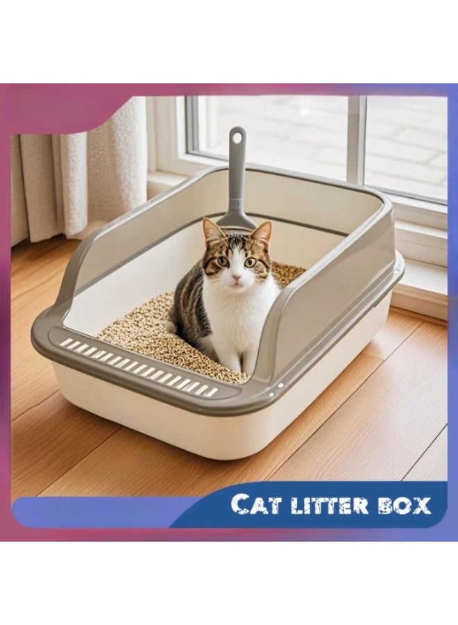 Meetion Open Cat Litter Box, High Side Splash-Proof Cat Litter Box with Cleaning Tray, Large Capacity Plastic Anti-Splash Cat Toilet (Grey/Black) - Image 2