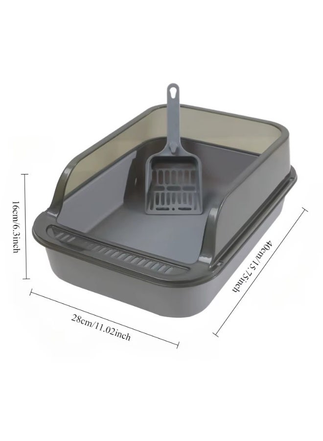 Meetion Open Cat Litter Box, High Side Splash-Proof Cat Litter Box with Cleaning Tray, Large Capacity Plastic Anti-Splash Cat Toilet (Grey/Black) - Image 3