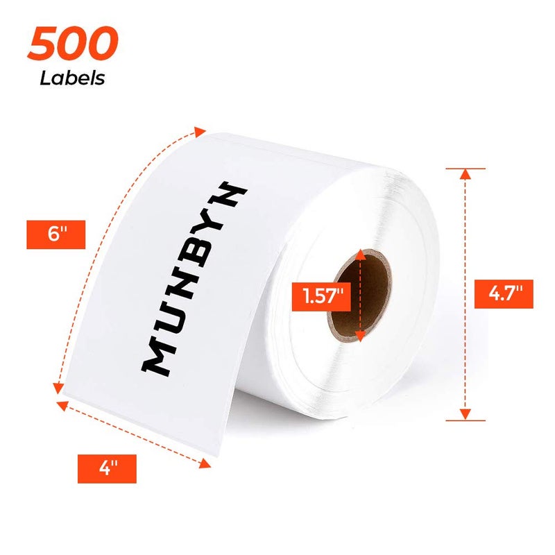 MUNBYN 4x6 Inch Direct Thermal Labels, 1000 Sheets/2 Rolls(500 Pcs per Roll), Shipping Paper for Thermal Printers, Permanent Adhesive Mailing Postage Labels for Shipping Packages - Image 3