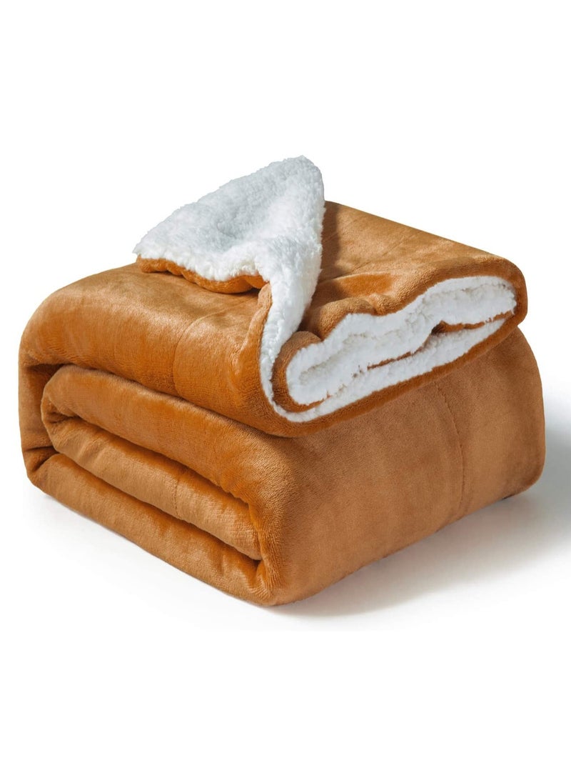 Fabienne Silky Soft Sheep Blanket Single Size Ultra Plush Reversible Bed Blanket Sherpa Golden Beige 160x220 cm  - Image 1