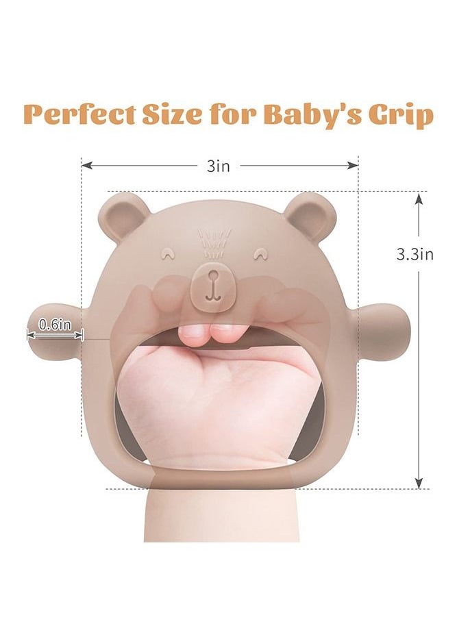 Bebiland - Silicone Teething Mitten with Cute Bear Shape, BPA-Free and Anti-Drop Teether Toy for Baby Soothing Teething Pain Relief, Brown - Image 1