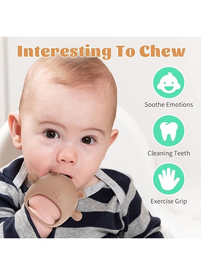 Bebiland - Silicone Teething Mitten with Cute Bear Shape, BPA-Free and Anti-Drop Teether Toy for Baby Soothing Teething Pain Relief, Brown - Image 1