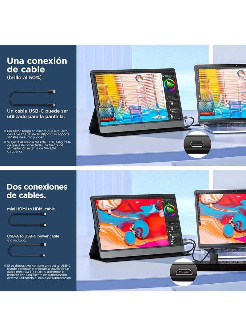 KOORUI شاشة محمولة، شاشة IPS FHD 1080P مقاس 15.6 بوصة مع HDMI/Type-C/USB-C مع شاشة محمولة واقية، ومكبر صوت مزدوج مدمج لأجهزة الكمبيوتر المحمولة/الكمبيوتر الشخصي/Mac/PS3/4/5/Xbox/الهاتف - Image 2