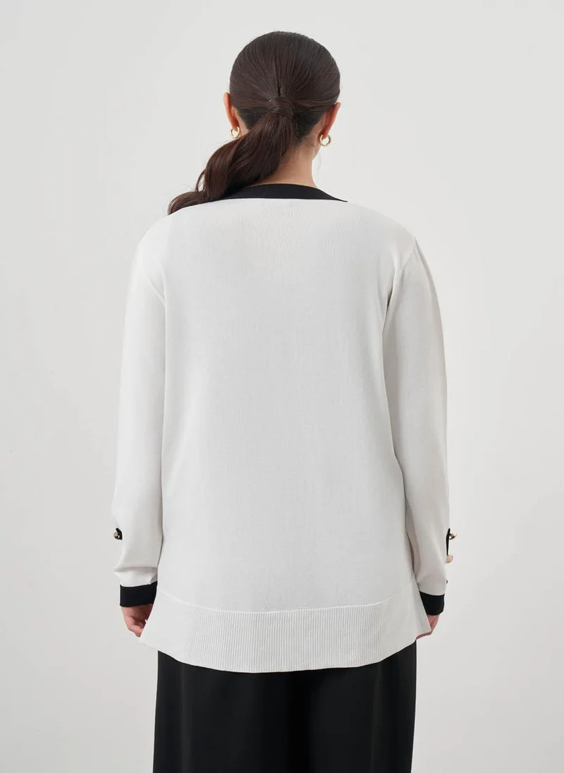 MIZALLE Striped Rayon Cardigan