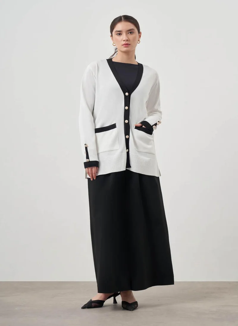 MIZALLE Striped Rayon Cardigan