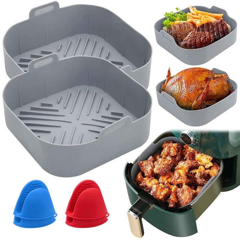 Swotech Air Fryer Liners 2 Pack 81 inch Silicone Air Fryer Pot Reusable Replacement Oven Insert Square Baking Tray Easy Cleaning Food Safe Silicone Bowl Air Fryer Accessories with 2 Sets Heatproof Gloves - Image 1
