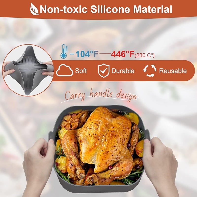Swotech Air Fryer Liners 2 Pack 81 inch Silicone Air Fryer Pot Reusable Replacement Oven Insert Square Baking Tray Easy Cleaning Food Safe Silicone Bowl Air Fryer Accessories with 2 Sets Heatproof Gloves - Image 3