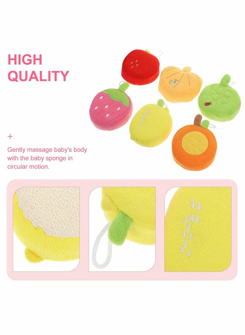 Excefore Kids Bath Sponge Cute Fruit Shape Body Loofah Shower Scrubber Exfoliating Washer Bath Ball Pouf Towel for Baby Toddler 6Pcs - Image 3