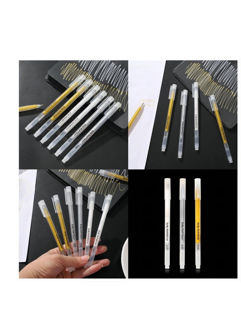 SYOSI Highlighter Pen,  12Pcs White Gold Silver Gel Pens, 1mm White Paint Marker for Black Paper, Metal, Wood, Ceramic, Metallic, Rock Painting, Drawing, Extra Fine Point, for Artist Students - Image 3