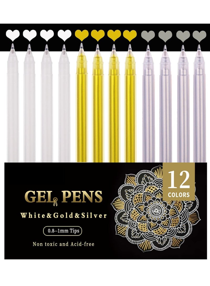 SYOSI Highlighter Pen,  12Pcs White Gold Silver Gel Pens, 1mm White Paint Marker for Black Paper, Metal, Wood, Ceramic, Metallic, Rock Painting, Drawing, Extra Fine Point, for Artist Students - Image 4