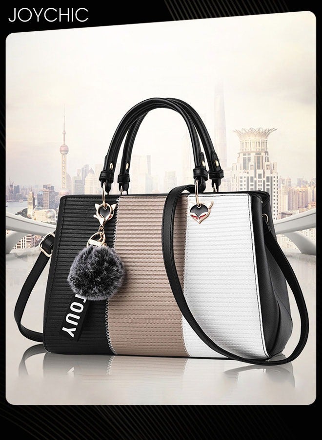 Joychic حقيبة يد نسائية كلاسيكية بألوان متباينة، سعة كبيرة، متعددة الجيوب، حقيبة كتف للتنقل من قماش البولي يوريثان، حقيبة كروس مضادة للماء للمكتب والسفر والتسوق - Image 1