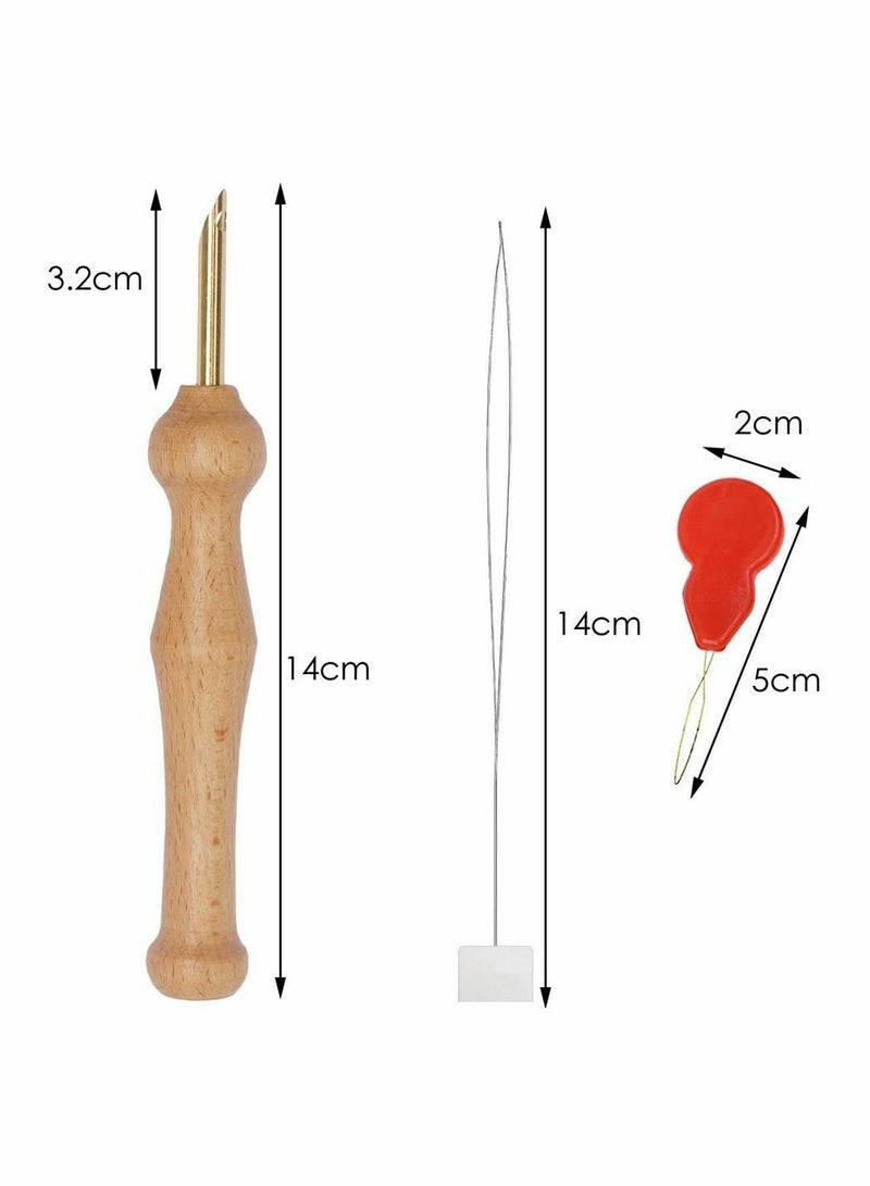 Sewing Embroidery Punch Needle, Wooden Handle Embroidery Pens Large Punch Needle with Needle Threader for DIY Craft Stitching Applique Embellishment,  2 Pack - Image 5