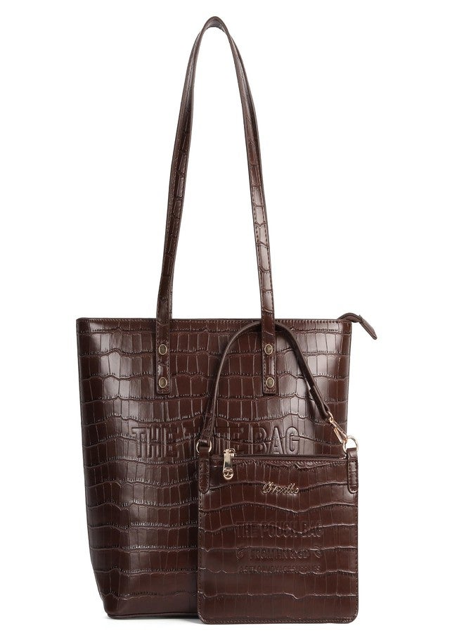 Chinllo Tote Bag for Women, Medium Top Handle Handbags Purse, Coffee-croc, Medium - Image 1