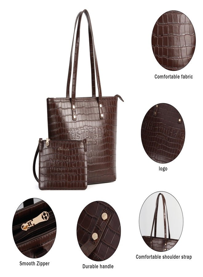 Chinllo Tote Bag for Women, Medium Top Handle Handbags Purse, Coffee-croc, Medium - Image 4