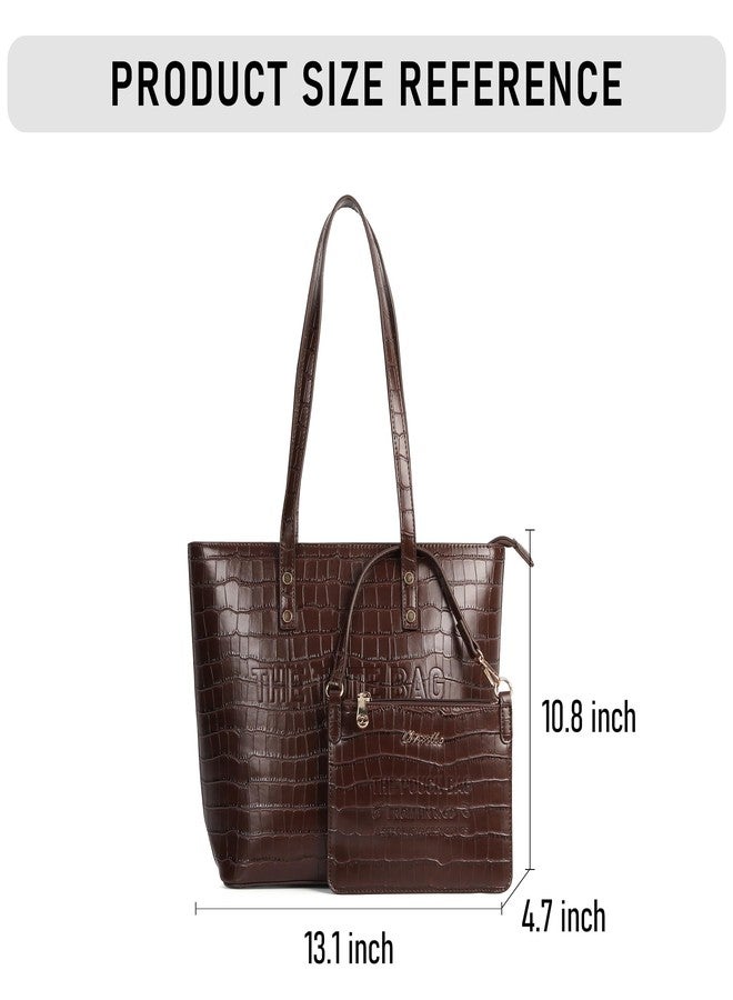 Chinllo Tote Bag for Women, Medium Top Handle Handbags Purse, Coffee-croc, Medium - Image 3