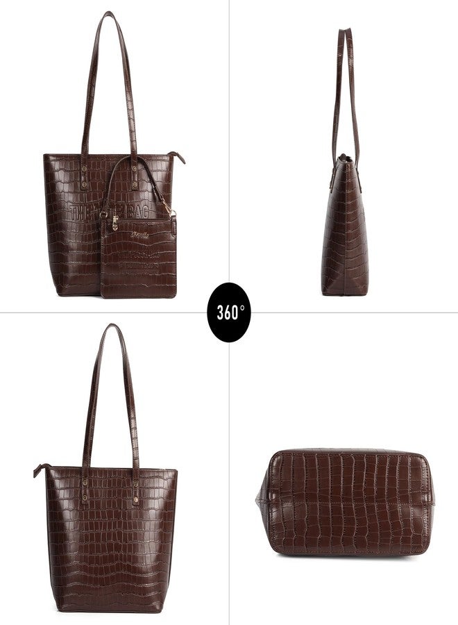 Chinllo Tote Bag for Women, Medium Top Handle Handbags Purse, Coffee-croc, Medium - Image 5