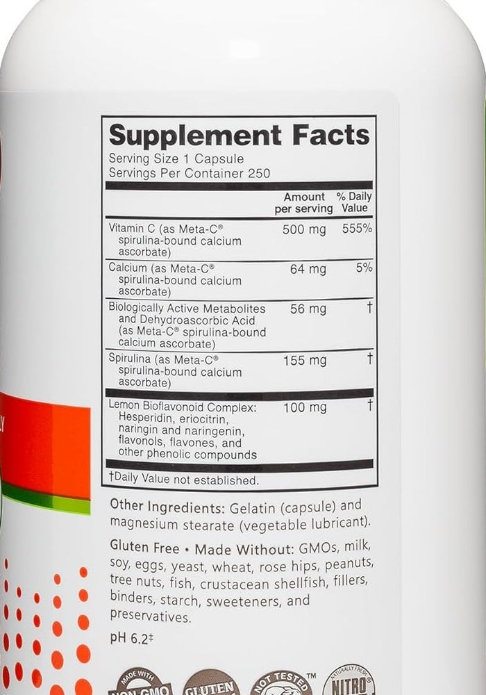 NutriBiotic Meta-C 500 mg Capsules - 250 Count - Buffered Vitamin C with Biologically Active Metabolites - Image 3