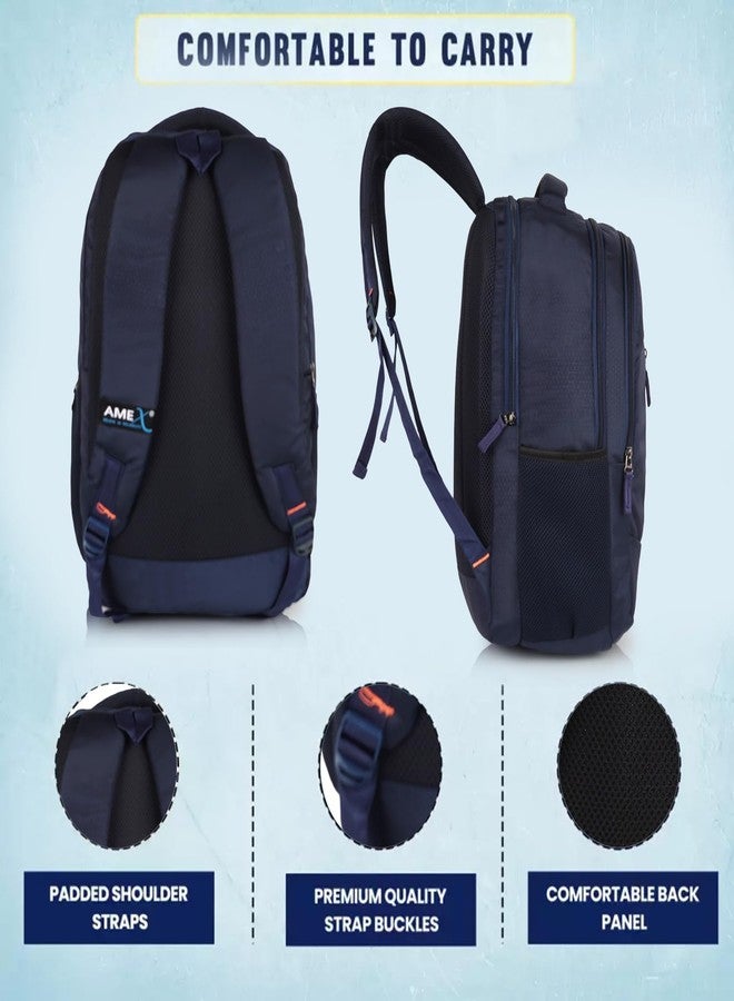 AMEX Laptop Backpack | Ergonomic Comfort with Padded Shoulder Straps | Multiple Organizational Compartments | Secure Padded Laptop Sleeve for Devices Up to 17 Inches (Navy Blue) - Image 5