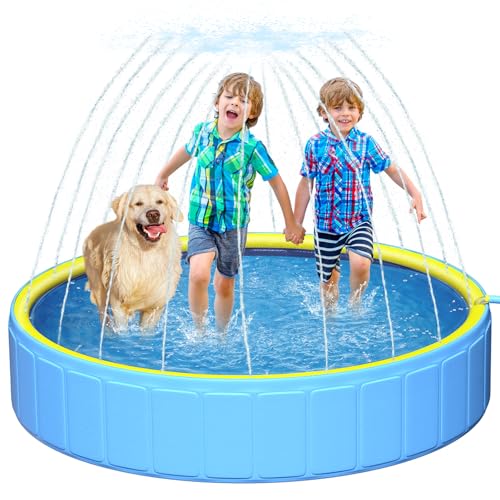 artcool 79 Thicken Dog Pool for Pet and KidsNonSlip Kiddie Pool Hard Plastic2in1 Foldable Sprinkler PoolExtra Large Kids PoolPortable Swimming Pool for Summer Outdoor Backyard - Image 1