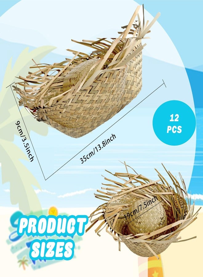 Swakuta 12 Pcs Hawaiian Straw Hat Luau Beachcomber Hats Pava Hat for Summer Party Beach Funny Farmer Props Halloween Costume Accessories - Image 2
