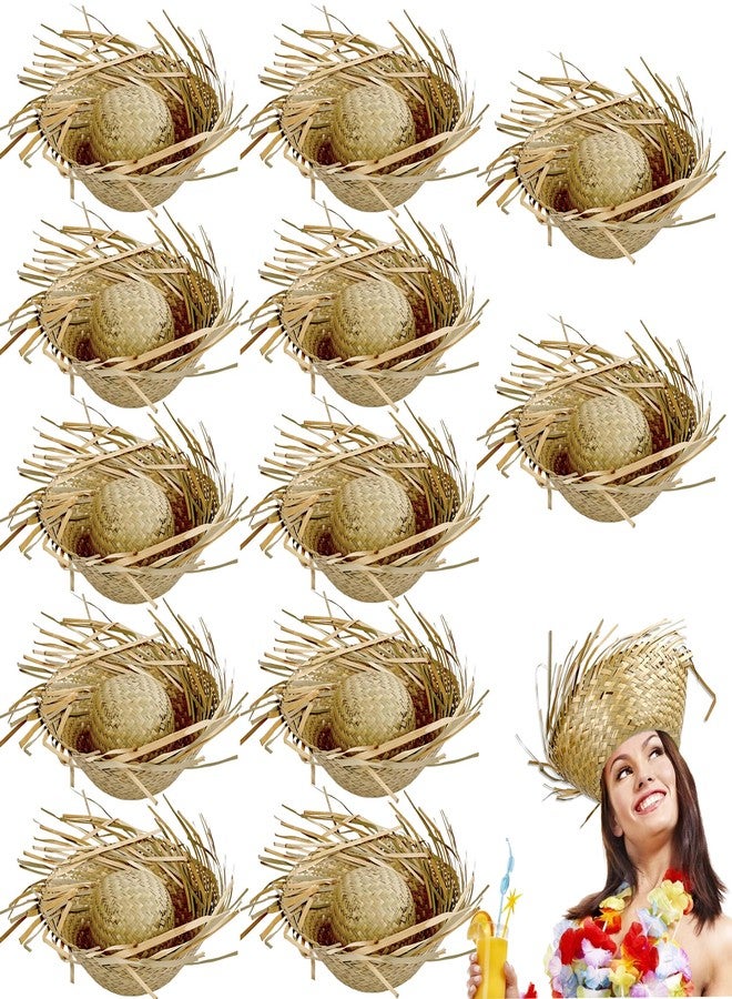 Swakuta 12 Pcs Hawaiian Straw Hat Luau Beachcomber Hats Pava Hat for Summer Party Beach Funny Farmer Props Halloween Costume Accessories - Image 1